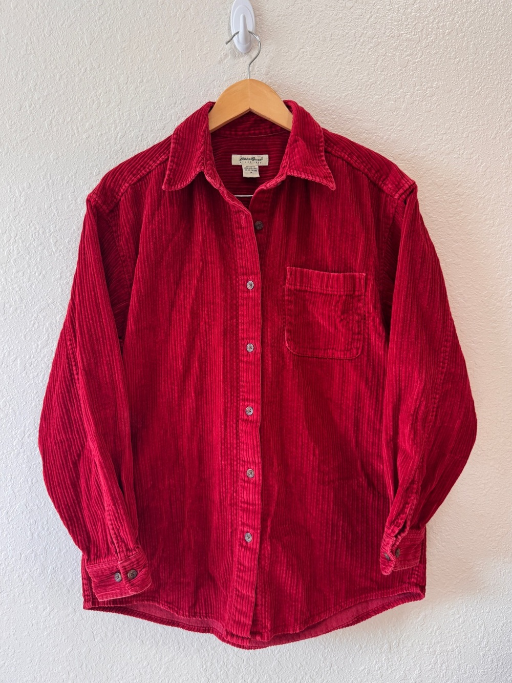 Eddie Bauer 90s Granola Fall Red Button Up Corduroy Medium Long Sleeve Shacket